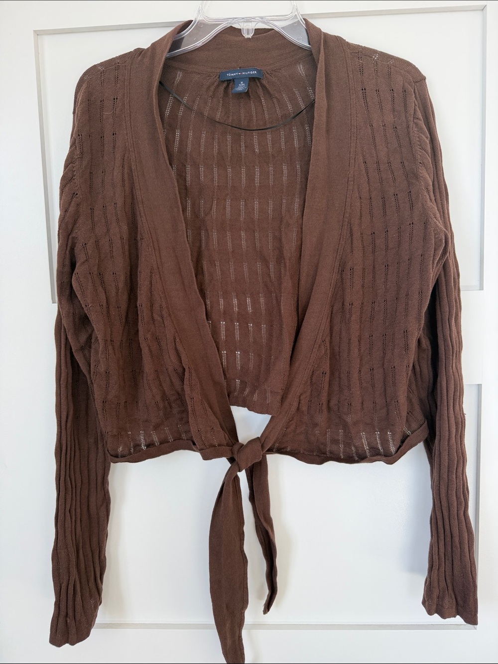 Tommy Hilfiger Brown Tie-Front Open Knit Cardigan